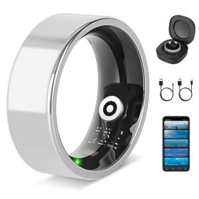 Smart Ring Health Tracker Fitness/Sleep/Stress/HRV Tracker with Charging Case Magnetic Charging Cable for Women & Men Compatible with iOS & Android 7- (Option: silver_7))