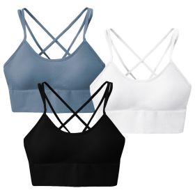 3Packs Women Cross Back Sport Bras Padded Strappy Medium Support Bras Sexy Fitness Tank Tops with Removable Pads for Gym Yoga Workout Running (Option: XL)