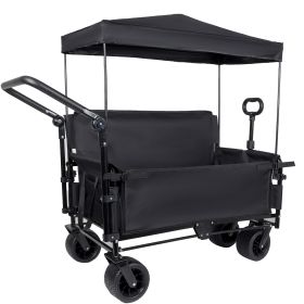 3-in-1 Folding Wagon Cart with Bench Seat Removable Canopy and Storage Collapsible Utility Wagon with Brakes 500lbs Capacity with All-Terrain Wheels f (Option: lightblack))