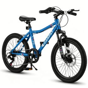20 Inch Kids Mountain Bike, 7-Speed Boys Girls Bicycle with Front Suspension, Disc & V-Brake, Steel Frame Children\'s Bike for Ages 6-12 (Option: 20in_Blue)