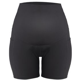 Women Maternity Shorts Seamless Pregnancy Underwear Shapewear Fitness Yoga Running Shorts High Waist Over The Belly Pants with Two Side Pockets (Option: l))