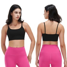 Women Strap Sport Bras Padded Strappy Crop Square Neck Low Impact Bras Sexy Fitness Tank Tops with Removable Pads Flat Straps for Gym Yoga Workout Run (Option: S)