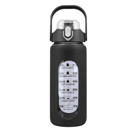 64Oz Glass Water Bottle Sports Water Bottle Motivational Water Bottle Water Intake Tracker Bottle with Straw Time Marker Silicone Sleeve Handle for Gy (Option: black))