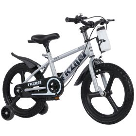 18 Inch Kids Bike with Training Wheels, Children\'s Bicycle with Magnesium Alloy Wheels, Dual U-Brakes, Adjustable Quick-Release Seat, Water Bottle & (Option: 18in_Gray)