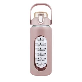64Oz Glass Water Bottle Sports Water Bottle Motivational Water Bottle Water Intake Tracker Bottle with Straw Time Marker Silicone Sleeve Handle for Gy (Option: coffee))