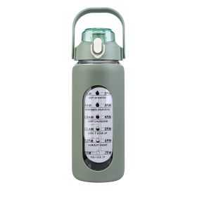 64Oz Glass Water Bottle Sports Water Bottle Motivational Water Bottle Water Intake Tracker Bottle with Straw Time Marker Silicone Sleeve Handle for Gy (Option: green))