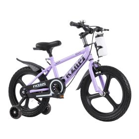 18 Inch Kids Bike with Training Wheels, Children\'s Bicycle with Magnesium Alloy Wheels, Dual U-Brakes, Adjustable Quick-Release Seat, Water Bottle & (Option: 18in_Purple)