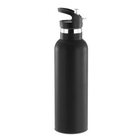 Sports Water Bottle Stainless Steel Vacuum-Insulated Drinking Cup w/ Straws Outdoor Cycling Hiking (Option: blk))