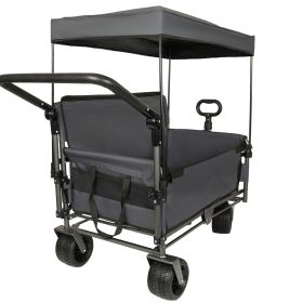 3-in-1 Folding Wagon Cart with Bench Seat Removable Canopy and Storage Collapsible Utility Wagon with Brakes 500lbs Capacity with All-Terrain Wheels f (Option: gray))