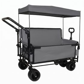 3-in-1 Folding Wagon Cart with Bench Seat Removable Canopy and Storage Collapsible Utility Wagon with Brakes 500lbs Capacity with All-Terrain Wheels f (Option: lightgray))