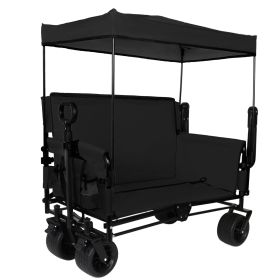 3-in-1 Folding Wagon Cart with Bench Seat Removable Canopy and Storage Collapsible Utility Wagon with Brakes 500lbs Capacity with All-Terrain Wheels f (Option: black))
