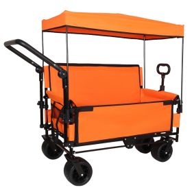 3-in-1 Folding Wagon Cart with Bench Seat Removable Canopy and Storage Collapsible Utility Wagon with Brakes 500lbs Capacity with All-Terrain Wheels f (Option: orange))